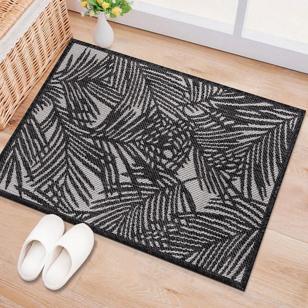 World Rug Gallery Contemporary Palm Leaf Textured Flat Weave Indoor/Outdoor Area Rug 2' x 3' Black 118BLACK2X3 - main